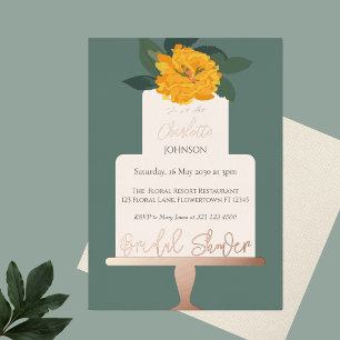 Yellow Modern Floral Cake Brautparty Gold Folieneinladung