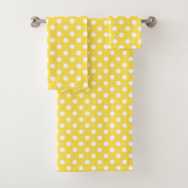 Yellow Modern Polka Dots Niedlich Badhandtuch Set (Insitu)