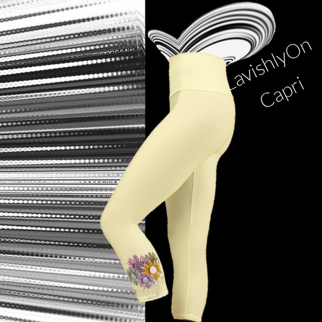 Yellow Modern Spring Summer Pastel Daisy Florals Capri Leggings (Von Creator hochgeladen)