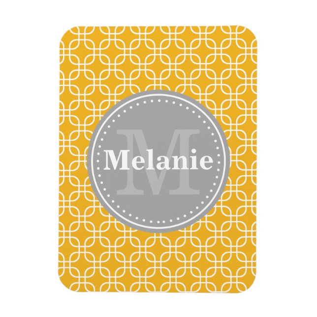 Yellow Modern Squares Pattern Grau Monogramm Magnet (Vertikal)