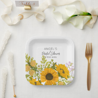 Yellow Modern Sunflowers Bouquet Bridal Shower Pappteller