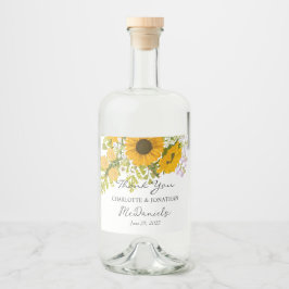 Yellow Modern Sunflowers Bouquet Wedding Alkoholflaschenetikett