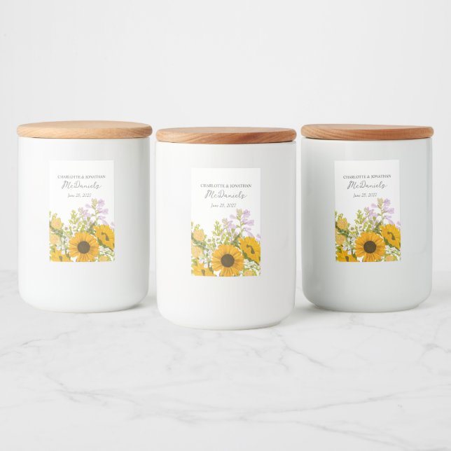 Yellow Modern Sunflowers Bouquet Wedding  Lebensmitteletikett (Flaschen)