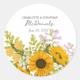 Yellow Modern Sunflowers Bouquet Wedding  Runder Aufkleber