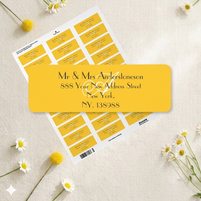 Yellow Monogram Wedding RSVP Rücksendeadresse (Perfect for the Sunny Yellow Wedding, or for whenever you want a stylish return address label.)