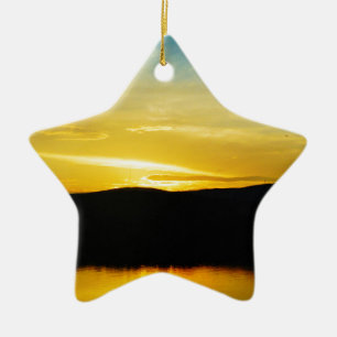 Yellow Mt Lake Sunset Keramik Ornament