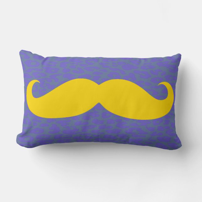 Yellow Mustache on Leopard Skin Lendenkissen (Vorderseite)