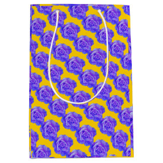 Yellow Navy Blue Floral Patterns Flowers Roses Mittlere Geschenktüte