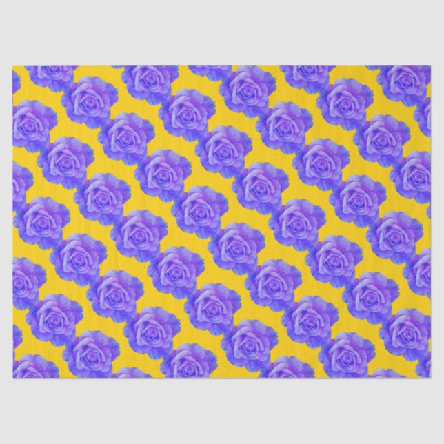 Yellow Navy Blue Floral Patterns Flowers Roses Seidenpapier (Vorderseite)