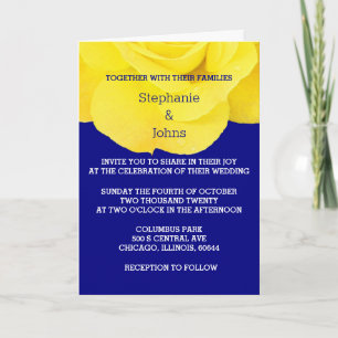 Yellow Navy Blue Floral Rose Hochzeit Einladung