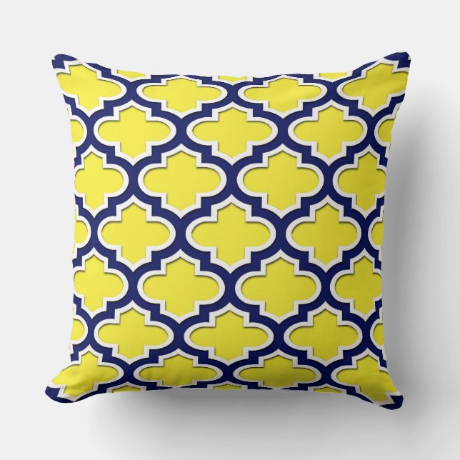 Yellow Navy Blue White marokkanischer Quarter #3DS Kissen (Vorderseite)
