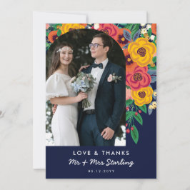 Yellow Navy Boho Blume Arch Wedding Foto Dankeskarte