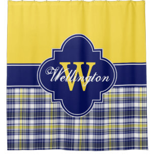 Yellow Navy Pink Madras Kariert 1ICB Ribbon Name Duschvorhang