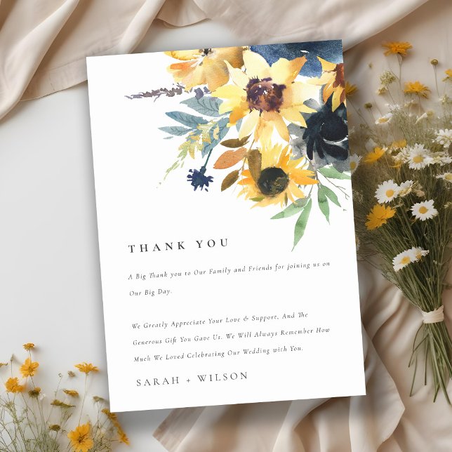 Yellow Navy Sonnenblumen Hochzeit von Aquarellblum Dankeskarte (Von Creator hochgeladen)