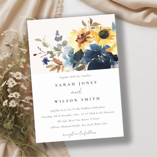 Yellow Navy Sonnenblumen Hochzeit von Aquarellblum Einladung (Von Creator hochgeladen)