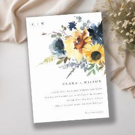 Yellow Navy Sonnenblumen Hochzeit von Aquarellblum Einladung