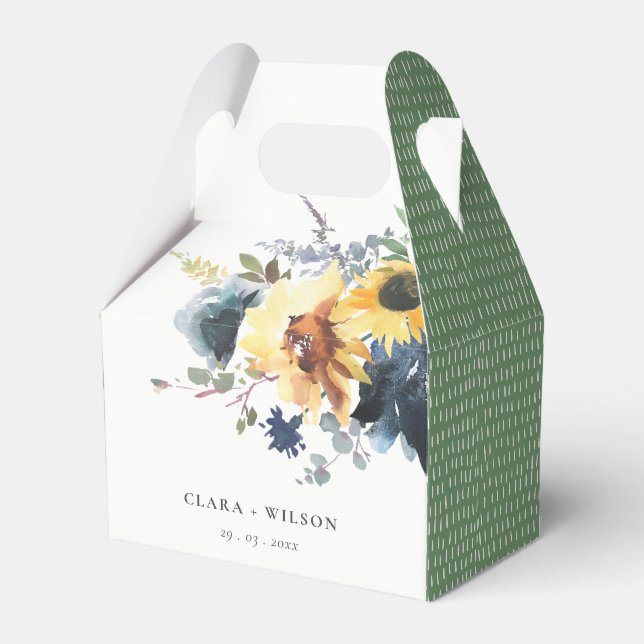 Yellow Navy Sonnenblumen Hochzeit von Aquarellblum Geschenkschachtel (Vorderseite)