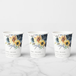 Yellow Navy Sonnenblumen Hochzeit von Aquarellblum Pappbecher