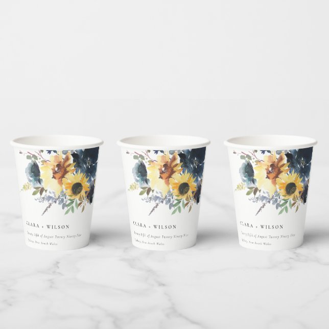 Yellow Navy Sonnenblumen Hochzeit von Aquarellblum Pappbecher (Multi)