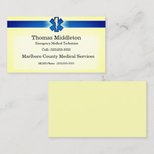 Yellow Navy Star of Life EMS / EMT Contact Card Visitenkarte