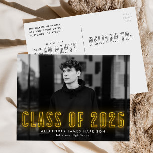 Yellow Neon Class of 2025 Foto Graduation Party Einladungspostkarte
