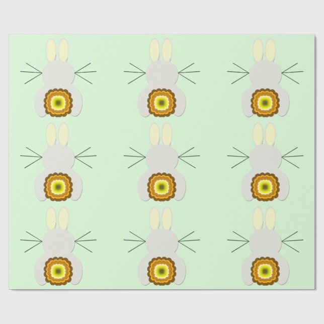 Yellow Oaster Bunny auf grünem Wrapper Geschenkpapier (Flach)
