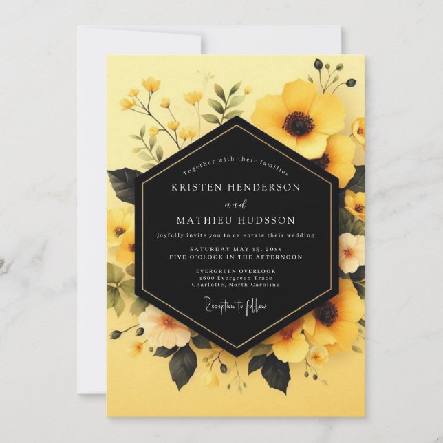 Yellow Obsidian Bloom Wedding Einladung (Vorderseite)