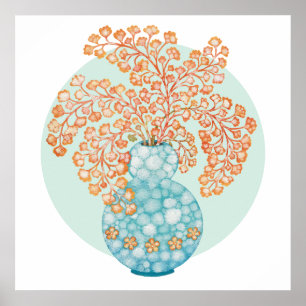 Yellow Ochre Blätter Türkis Vase Wasserfarben Kuns Poster