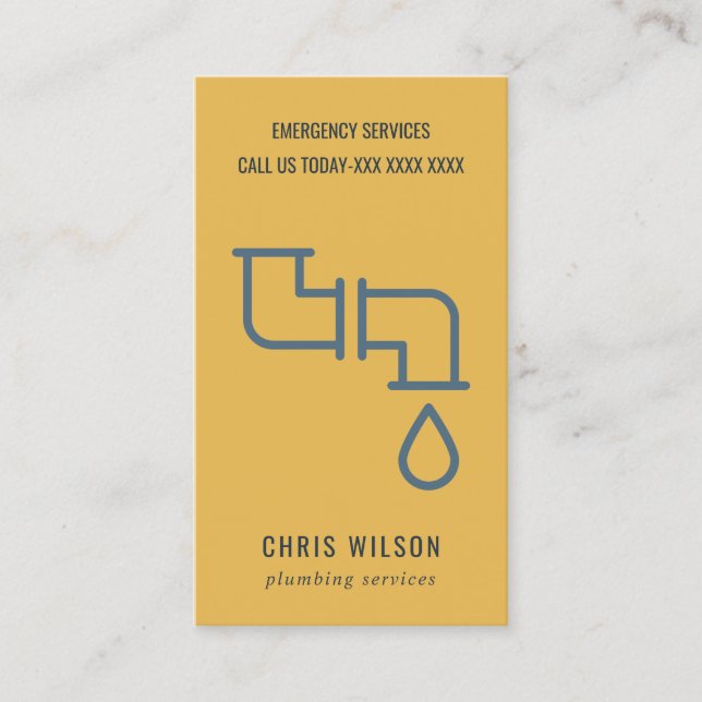 YELLOW OCHRE NAVY PLUMBER SERVICE PIPS PLUMBING VISITENKARTE (Vorderseite)