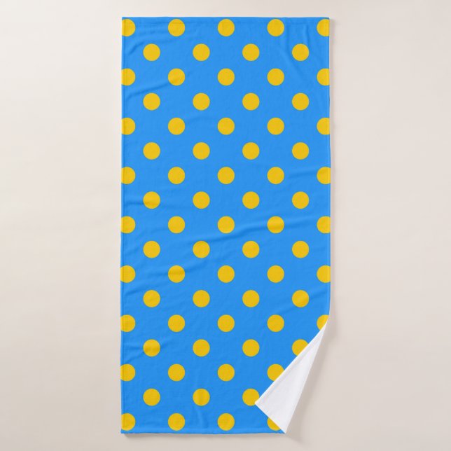 Yellow On Blue Polka Dots Pattern Design (Serviette de bain)