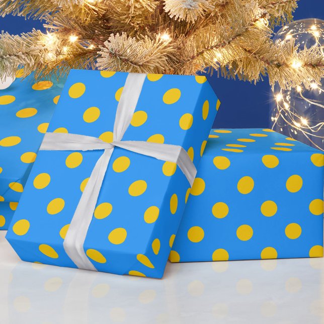 Yellow On Blue Polka Dots Pattern Design Geschenkpapier (Von Creator hochgeladen)