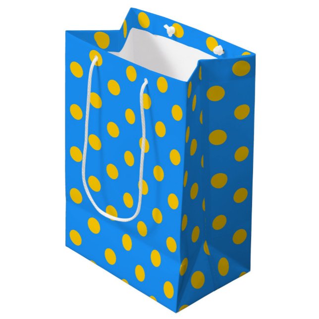 Yellow On Blue Polka Dots Pattern Design Mittlere Geschenktüte (Von Creator hochgeladen)