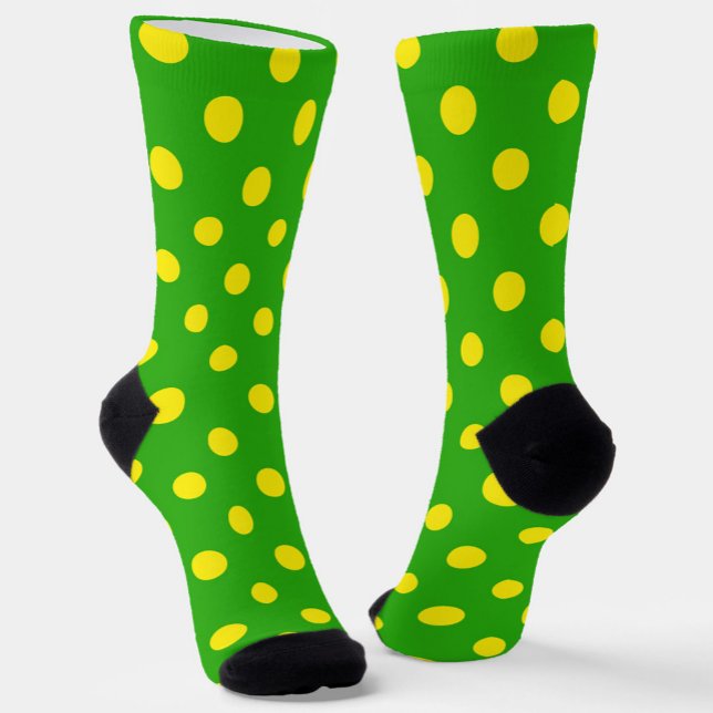 Yellow On Green Polka Dots Pattern Design  Socken (Von Creator hochgeladen)