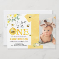 Yellow One Floral Honey Bee First Bee Day Birthday Einladung