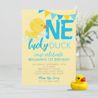 Yellow One Lucky Duck Watercolor 1. Geburtstag Einladung
