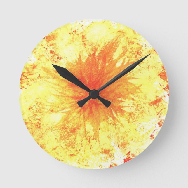 Yellow Orange Abstract Art Watercolour Wash Flower Runde Wanduhr (Vorderseite)