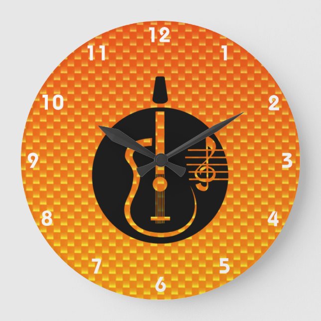 Yellow Orange Acoustic Guitar Große Wanduhr (Vorderseite)