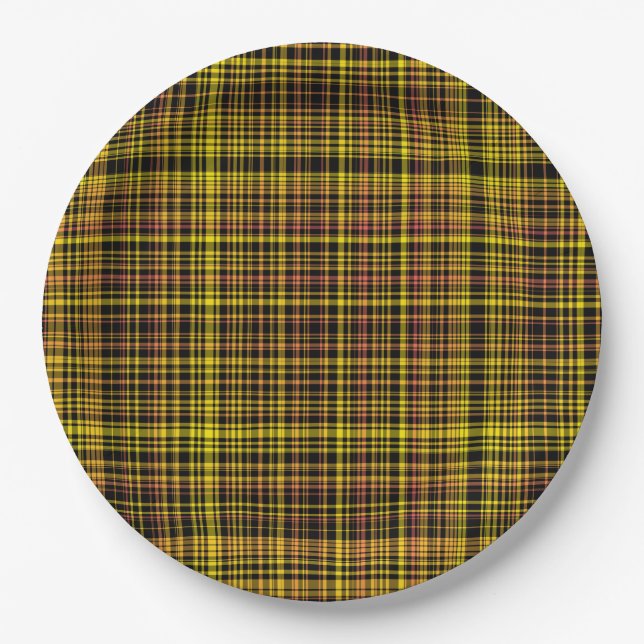 Yellow Orange Black Plaid Pattern Pappteller (Vorderseite)