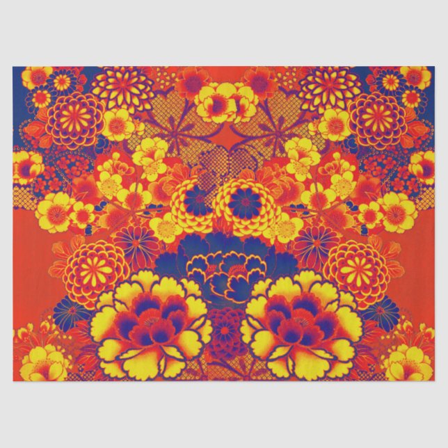 YELLOW ORANGE BLUME Peony, Rose Japanisches Blumen Seidenpapier (Vorderseite)