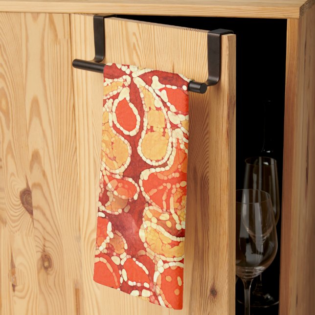 Yellow Orange Bohemisch Bali Batik Style Paisley Geschirrtuch (Drittel gefaltet)