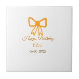 Yellow orange bow watercolor retro Happy Geburtsta Fliese