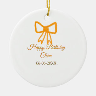 Yellow orange bow watercolor retro Happy Geburtsta Keramik Ornament