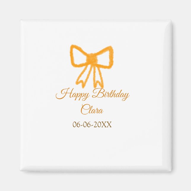 Yellow orange bow watercolor retro Happy Geburtsta Magnet (Vorne)