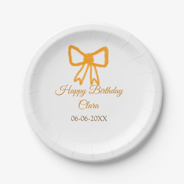 Yellow orange bow watercolor retro Happy Geburtsta Pappteller (Vorderseite)