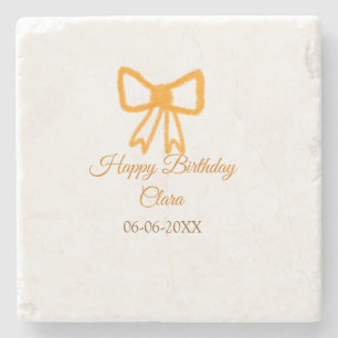 Yellow orange bow watercolor retro Happy Geburtsta Steinuntersetzer