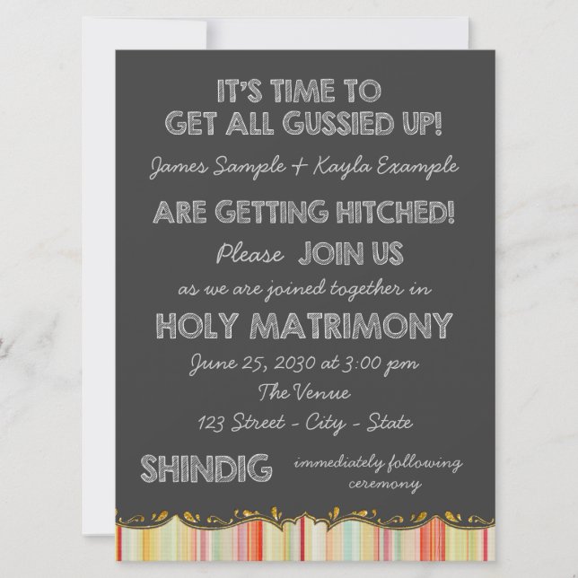 Yellow Orange Chalkboard Country Wedding Einladung (Vorderseite)