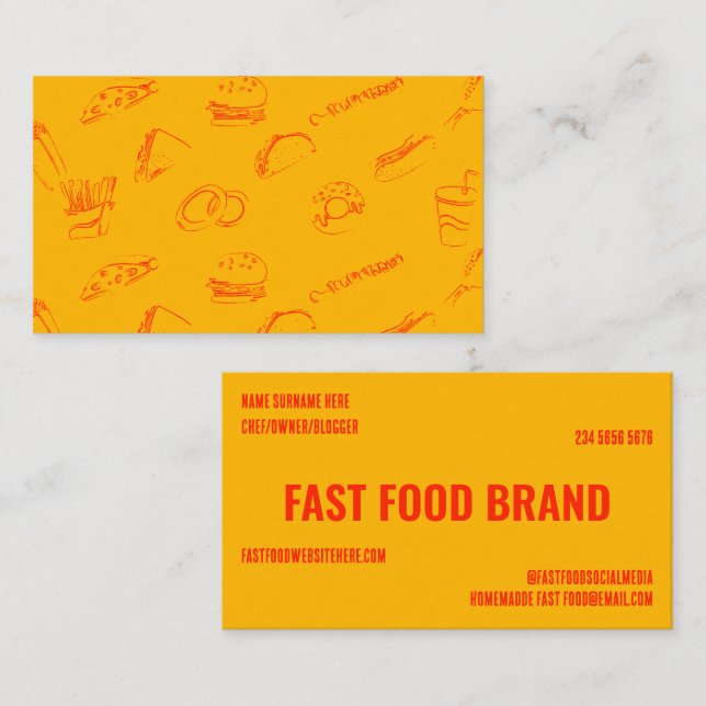 Yellow Orange Fast Food Burger Chicken Restaurant Visitenkarte (Vorne/Hinten)