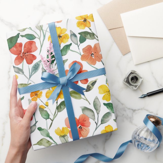Yellow Orange Flowers Birthday Geschenkpapier (Schenken)