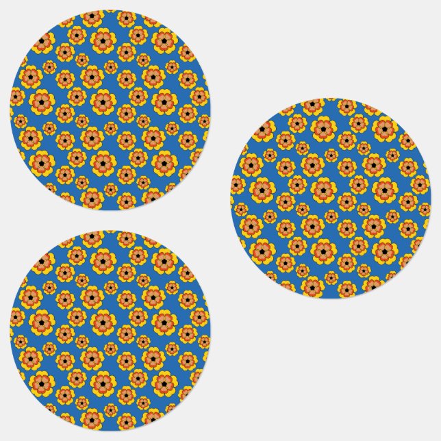 Yellow Orange Flowers Pattern Etiketten (Gruppe)