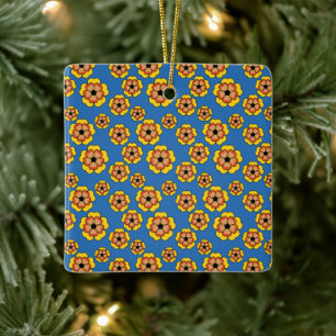 Yellow Orange Flowers Pattern Keramikornament